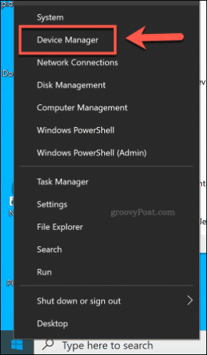 Piekļūstiet ierīces pārvaldniekam no Windows 10 izvēlnes Sākt