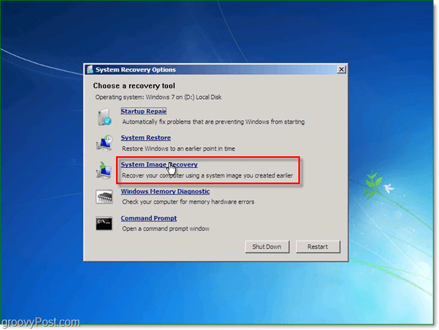Windows 7 ir 5 dažādi veidi, kā atgūt sistēmu, izvēlieties sistēmas attēla atkopšanu