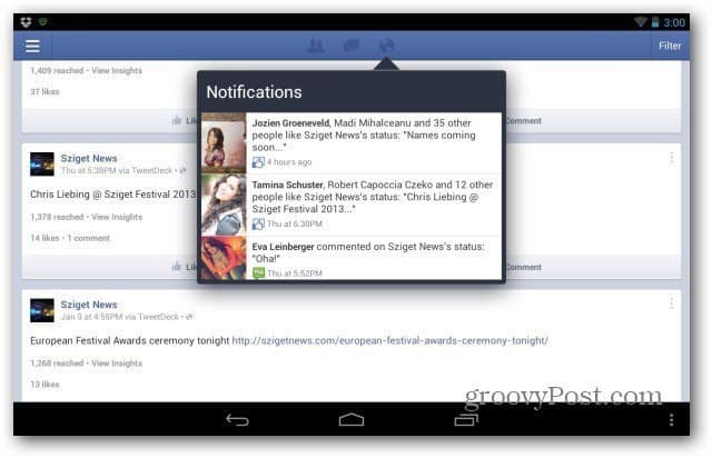 Facebook lapas Android galvenajam
