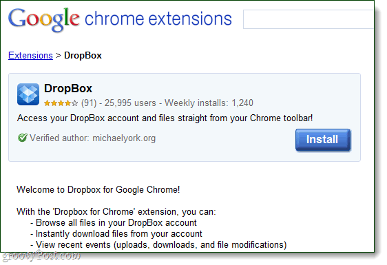 Dropbox google chrome kā michaelyork.org paplašinājums