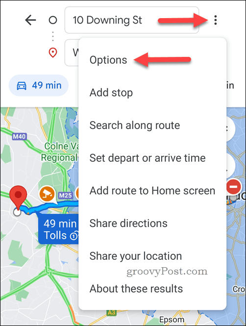 Atveriet Google Maps norāžu opcijas