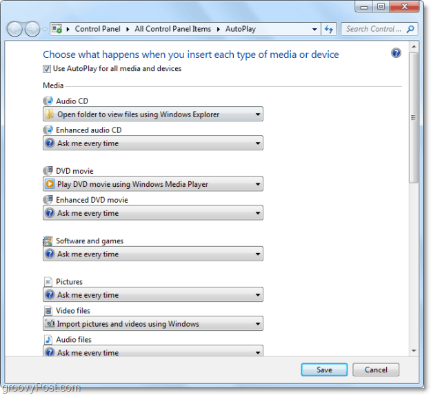 Ietaupiet laiku, pielāgojot Windows 7 automātiskās atskaņošanas darbības