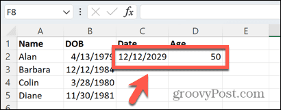 Excel noteikta datuma rezultāts
