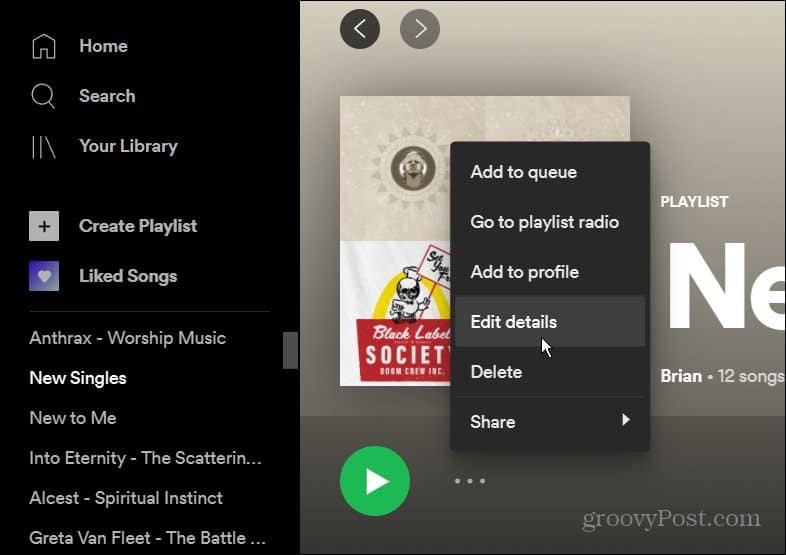Papildu opcijas Spotify izvēlne