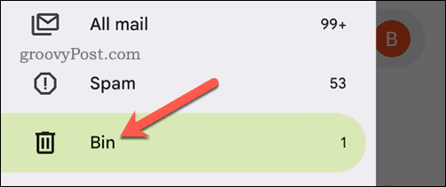 Mobilajā ierīcē Gmail lietotnē atveriet mapi Miskaste