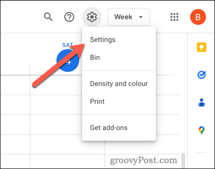 Google kalendārā atveriet iestatījumus
