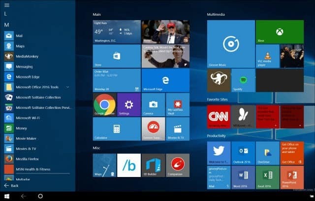 Windows 10 padoms: veiciet izvēlnes Sākt palaišanu pilnekrāna režīmā
