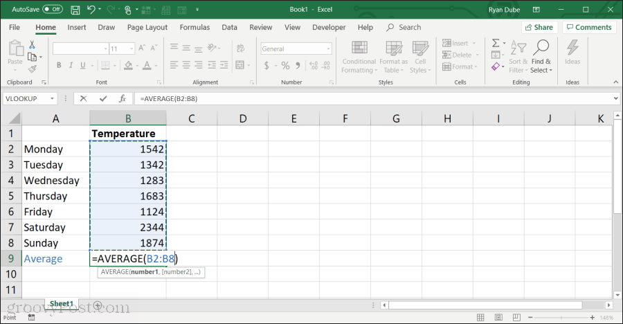 izmantojot vidējo funkciju Excel