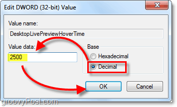 pielāgojiet vārda rekvizītus decimāldaļai un datu vērtību 2500 operētājsistēmas Windows 7 DesktopLivePreviewHoverTime