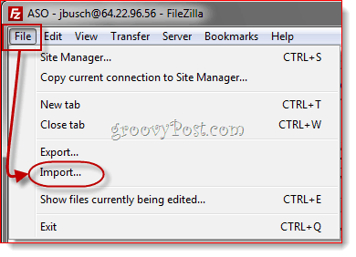 FileZilla vietnes pārvaldnieka ierakstu importēšana