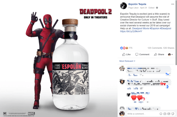 Agrīnā mirklī no Deadpool pārņemšanas cilvēki runāja un dalījās ar Espolòn zīmolu.