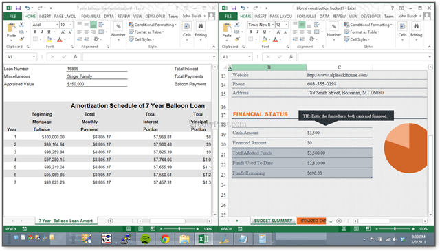 kā aplūkot divas Excel izklājlapas blakus