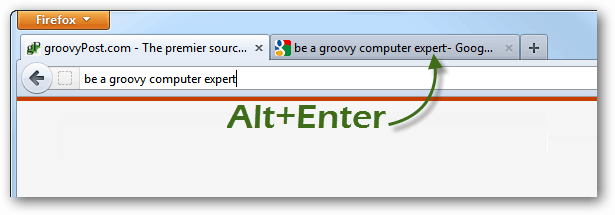 alt + enter, lai atvērtu jaunas cilnes no meklēšanas Firefox