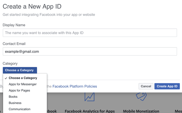 Aizpildiet jaunās Facebook lietotnes datus.