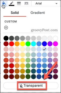 Caurspīdīgas aizpildījuma krāsas izvēle pakalpojumā Google dokumenti
