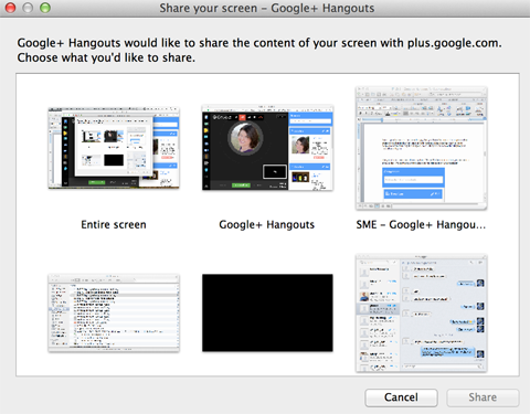 google + Hangouts ekrāna koplietošanas iespējas