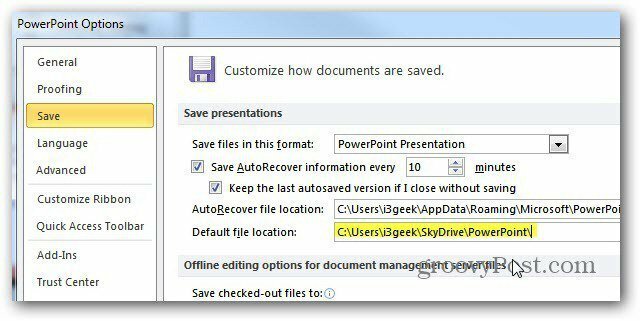 Saglabājiet Microsoft Office dokumentus SkyDrive pēc noklusējuma