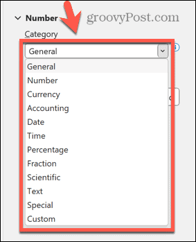 Excel numura kategorija