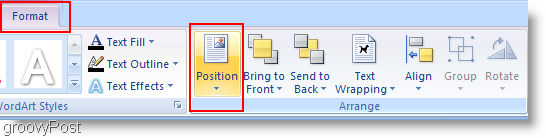 Microsoft Word 2007 mainīt pozīciju