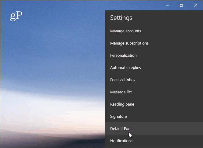Noklusējuma fonts Windows 10 Mail App