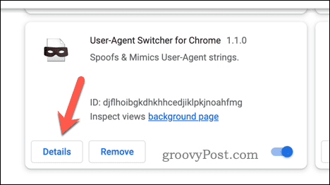 Chrome paplašinājuma informācijas poga