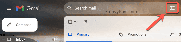 Gmail izvērstās meklēšanas poga