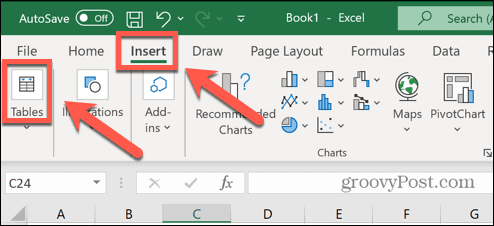 Excel ievietošanas tabula
