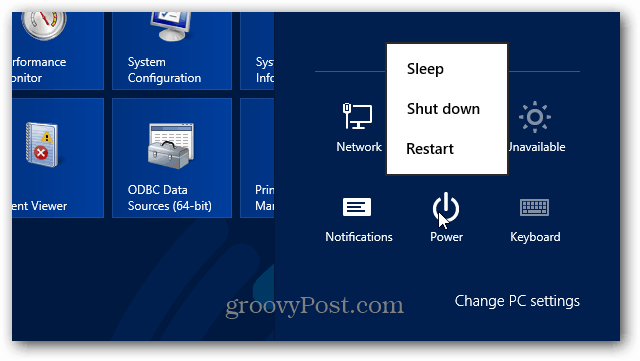 Barošanas poga Windows 8