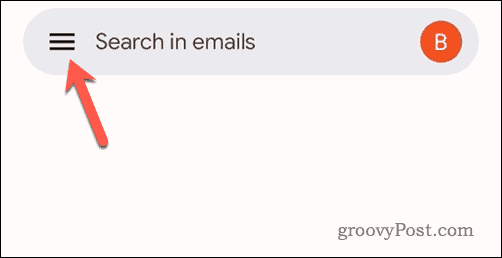 Pieskarieties Gmail izvēlnes ikonai Gmail mobilajā ierīcē