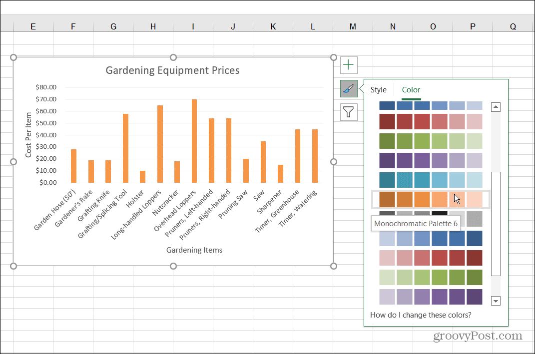 Mainīt krāsu stila joslu diagrammu Excel