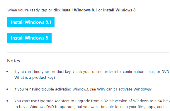 Windows 8.1 lejupielādes lapa