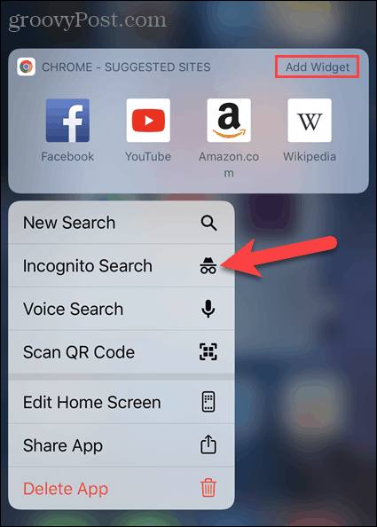 IOS lietotnē Chrome pieskarieties ikonai Jauna inkognito cilne