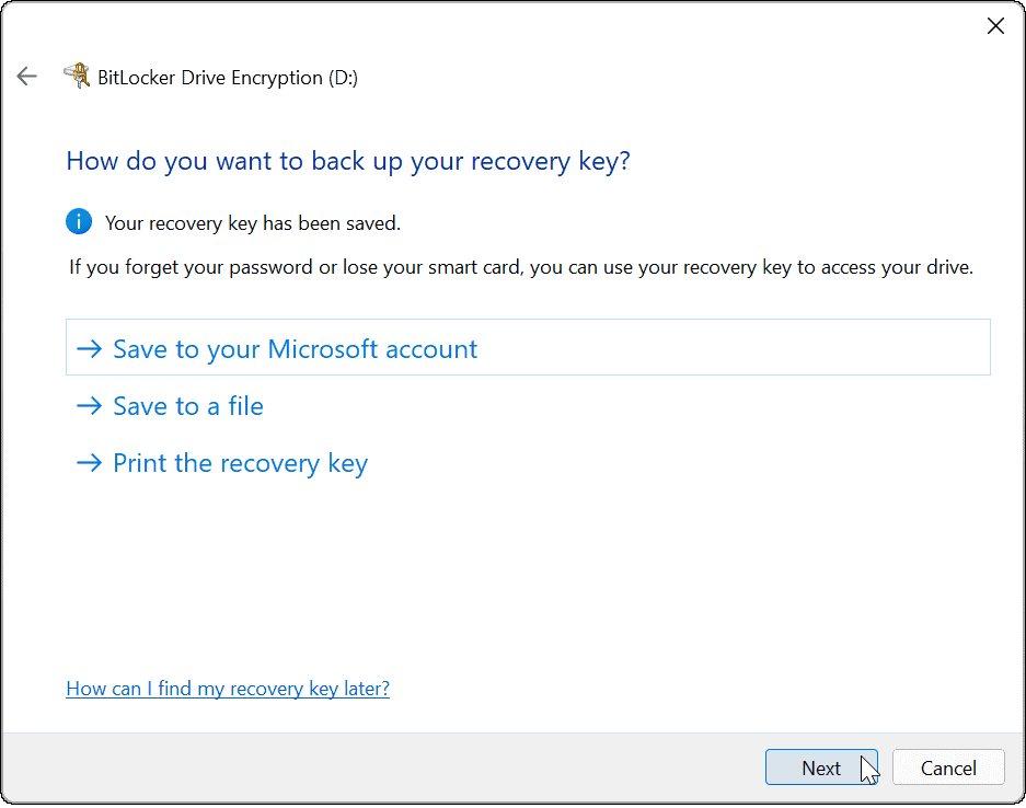 izmantojiet bitu bloķētāju, lai atvērtu Windows 11 atkopšanas atslēgu