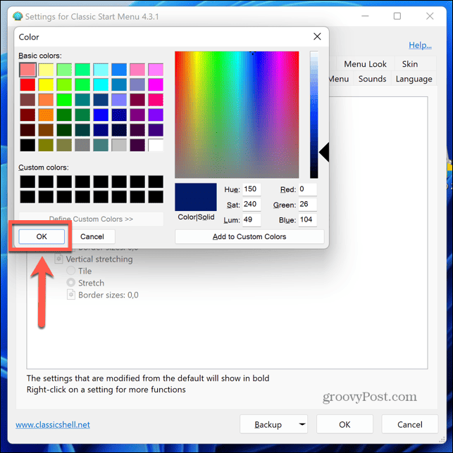 Windows 11 klasiskais apvalka krāsu atlasītājs
