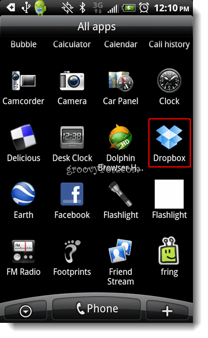 Android Dropbox palaidiet Dropbox ikonu