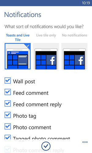 facebook lietotne Windows paziņojumu opcijām