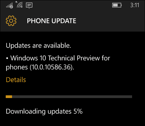 Windows 10 Mobil atjauninājums 10586-36