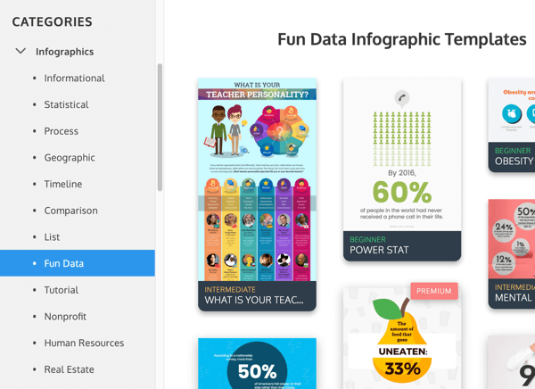 Venngage infografikas kategoriju piemēri sadaļā Fun Fun.
