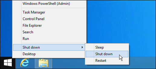 Windows 8.1 izslēgšanas poga Sākt