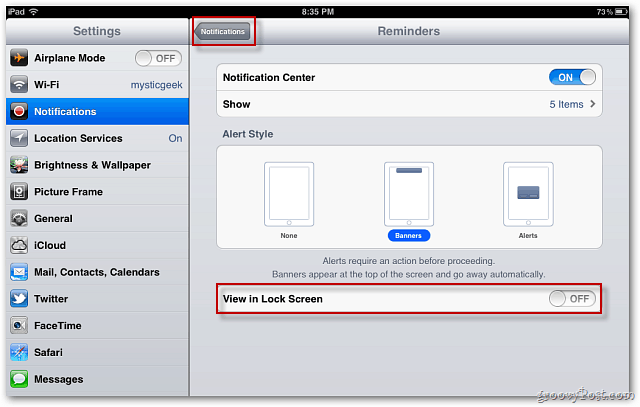 Apple iOS 5: atspējojiet paziņojumu parādīšanu bloķēšanas ekrānā