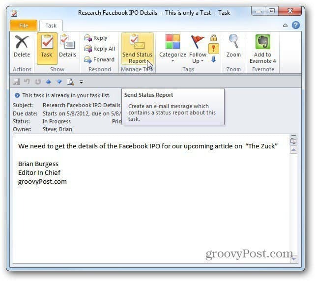 Kā piešķirt uzdevumus programmā Outlook 2010