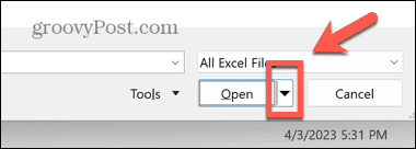 Excel atvērtā bultiņa