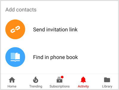 YouTube Pievienot kontaktpersonas opcijas