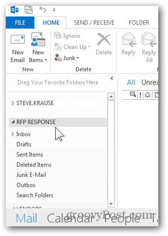 Pievienot pastkasti Outlook 2013 - uzskaitīta jauna papildu pastkaste