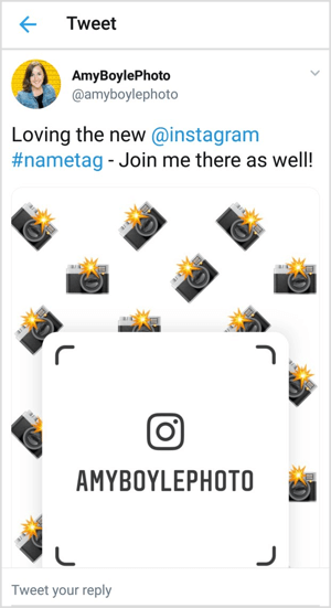 Savu Instagram nosaukumzīmi savstarpēji reklamējiet sociālajos kanālos, piemēram, Twitter.