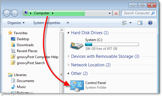 skatīt vadības paneli no mana datora operētājsistēmā Windows 7