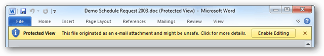 Microsoft Office aizsargāts skats