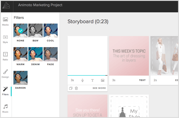 Animoto lietot filtru attēlam