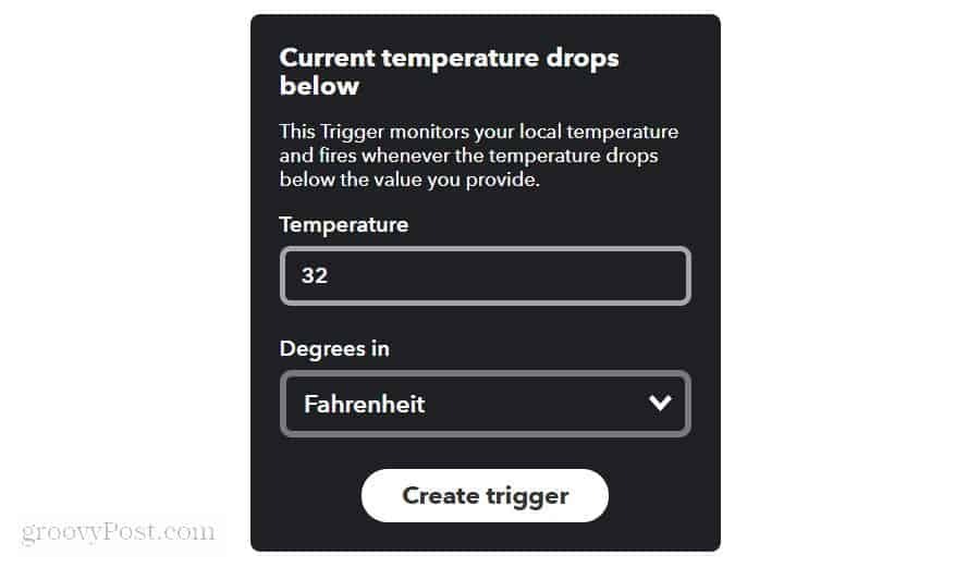laika apstākļu temperatūras ierobežojuma iestatīšana ifttt