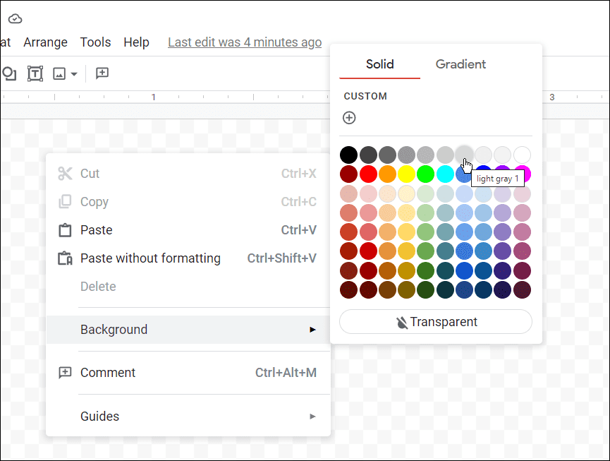 izvēlieties kartes krāsu, kā izveidot kartītes Google dokumentos